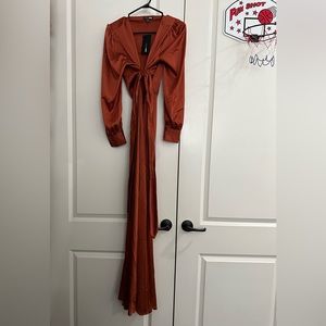 Fashion Nova Entice Me Satin Maxi Dress Bronze